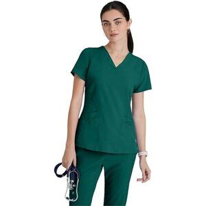Barco One Womens Pulse Top Medical Scrubs Shirt Size XL Green Short Sleeves